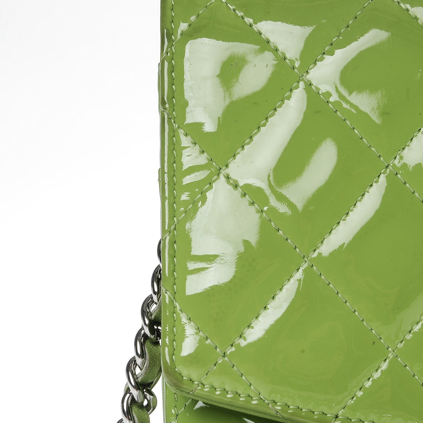 Patent Quilted Brilliant Wallet On Chain WOC Green