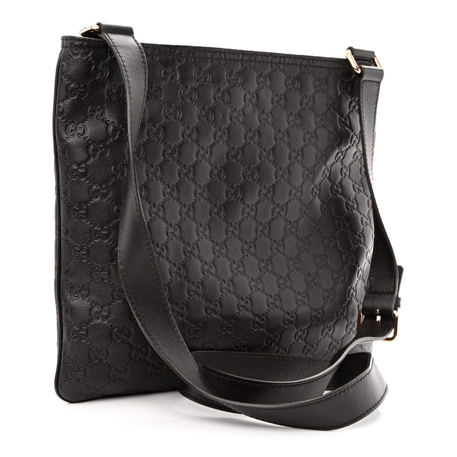 Gucci Guccissima Medium Flat Messenger Bag Dark Brown 3 of 13