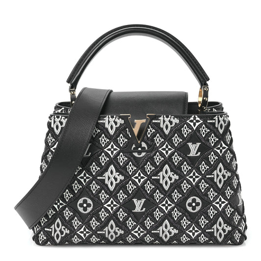 Calfskin Since 1854 Embroidered Capucines PM Black