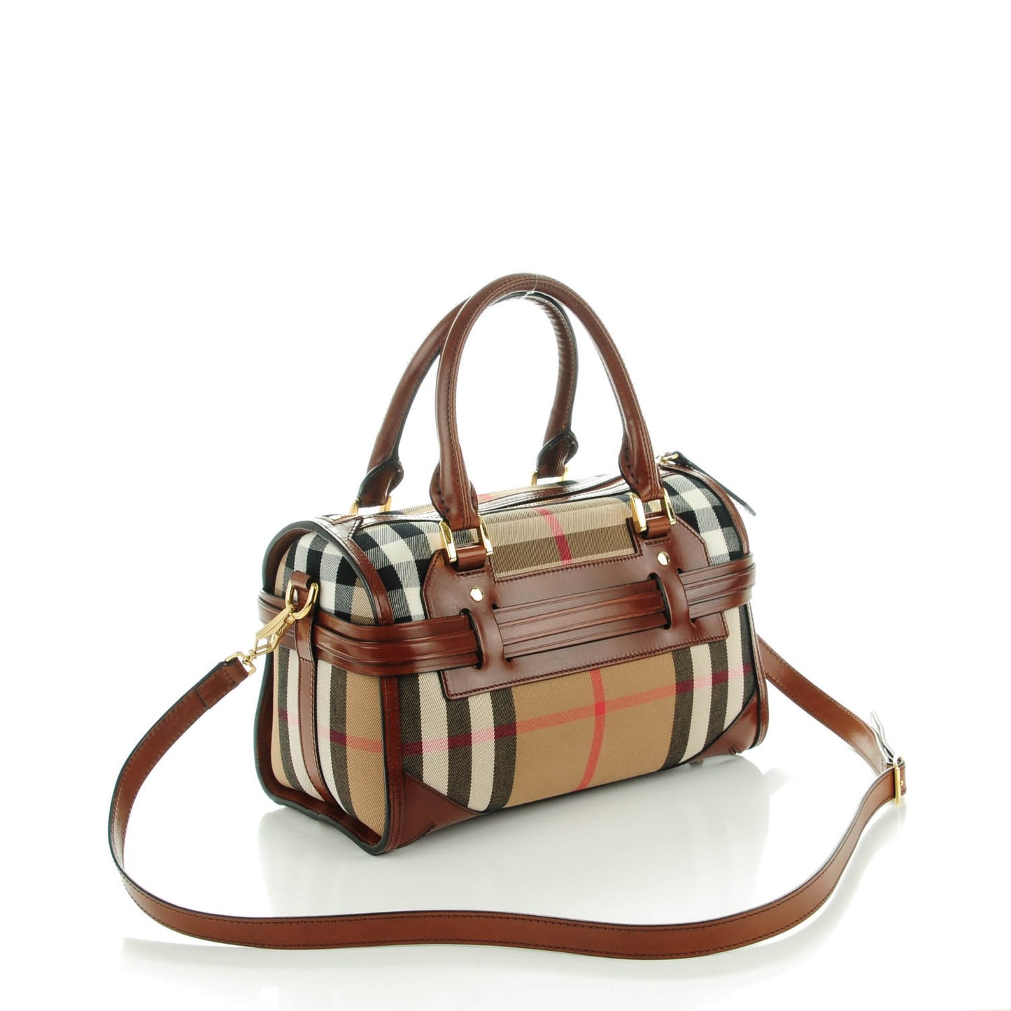 House Check Bridle Calfskin Medium Alchester Bowling Bag Dark Tan