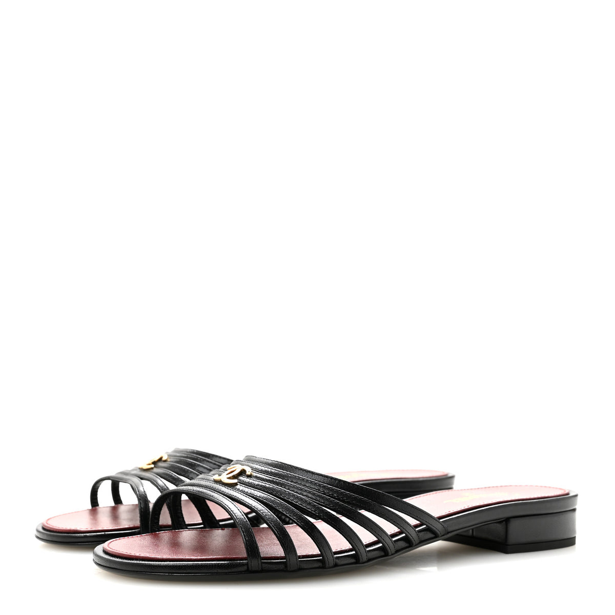 Chanel Goatskin CC Sandals 38.5 Black 4 of 8