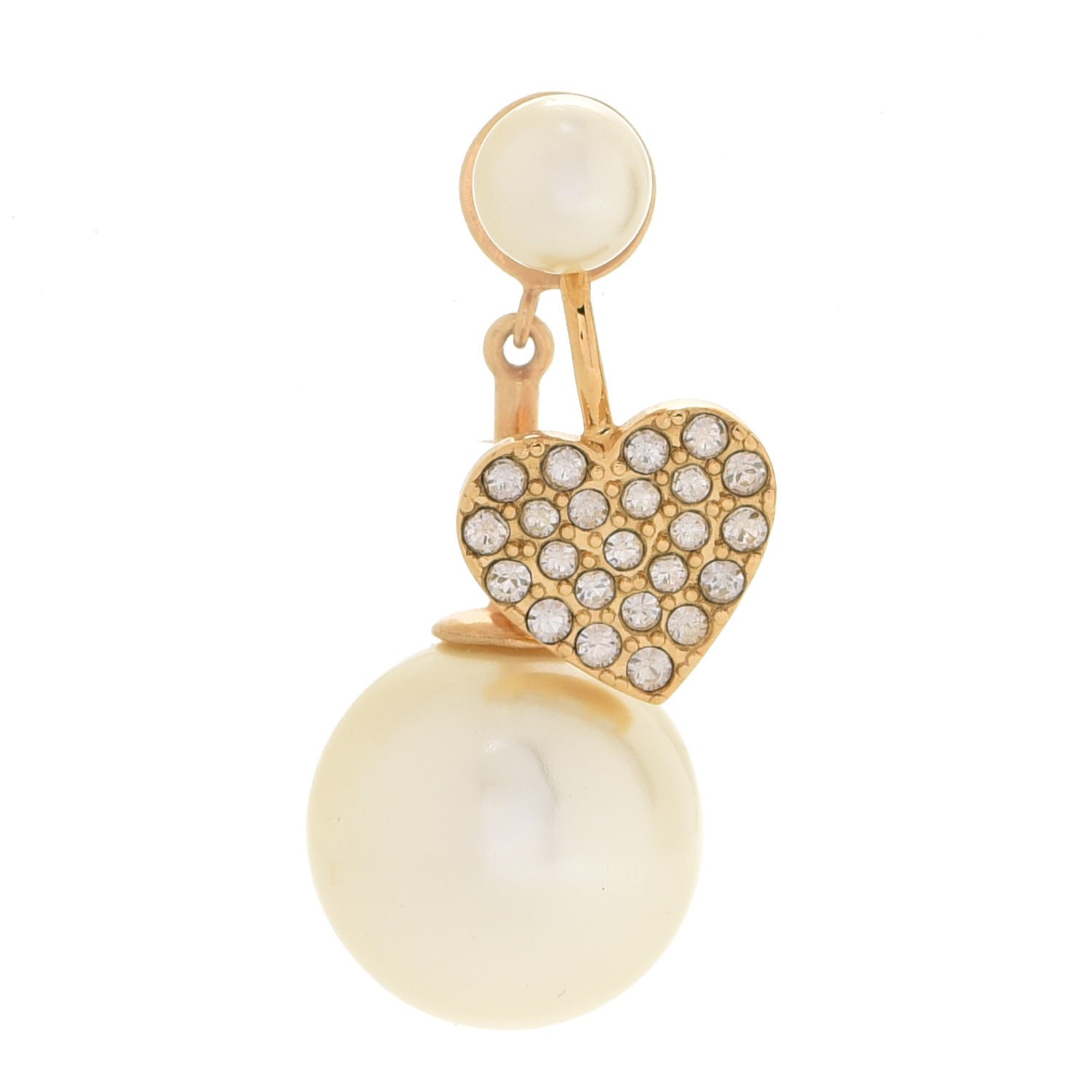 Christian Dior Pearl Crystal Heart Tribal Earring Gold 1 of 5