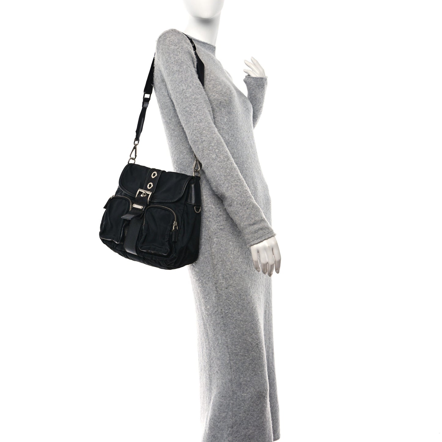 Nylon Saffiano Vela Messenger Bag Black