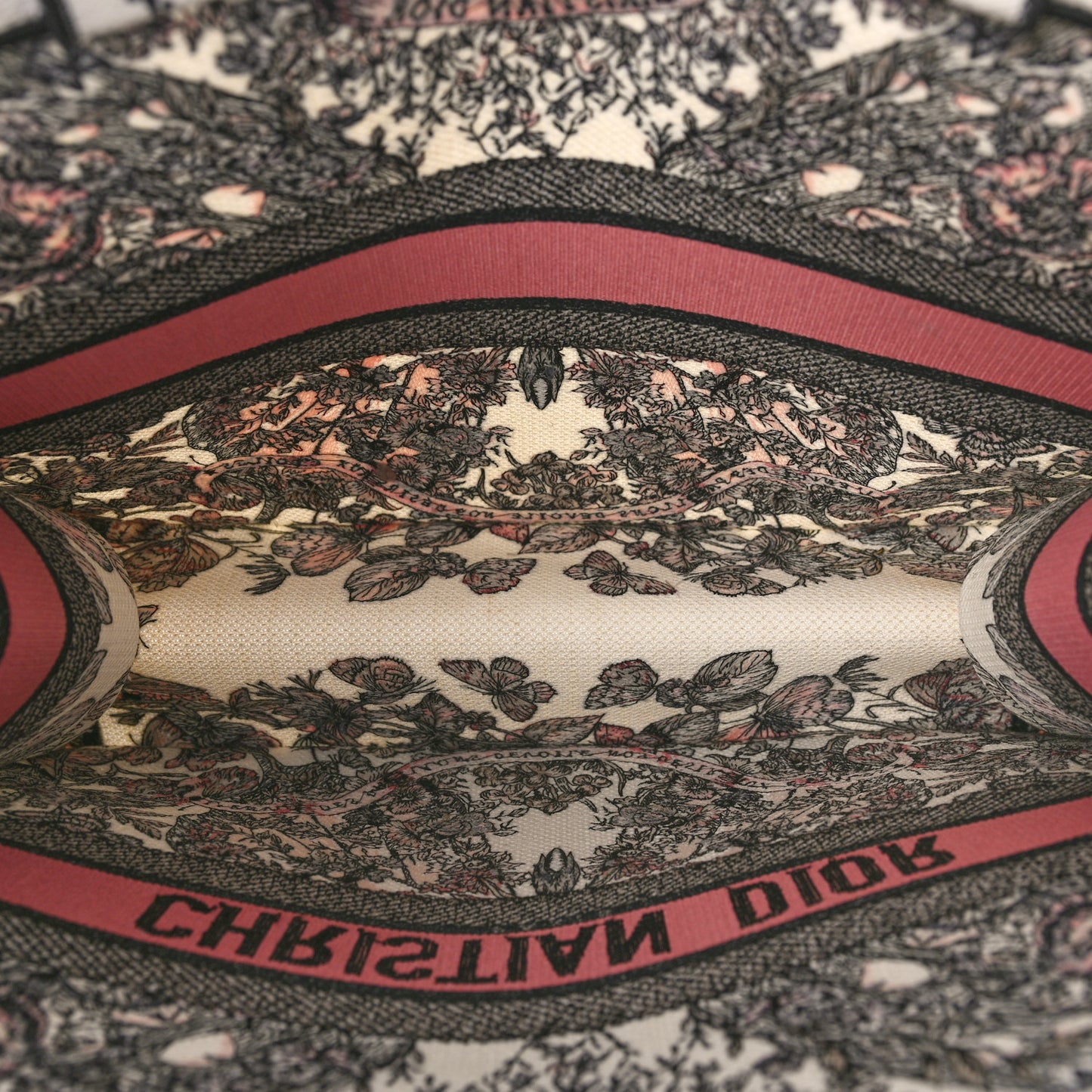 Canvas Embroidered Large Butterfly Around The World Book Tote White Pastel Pink