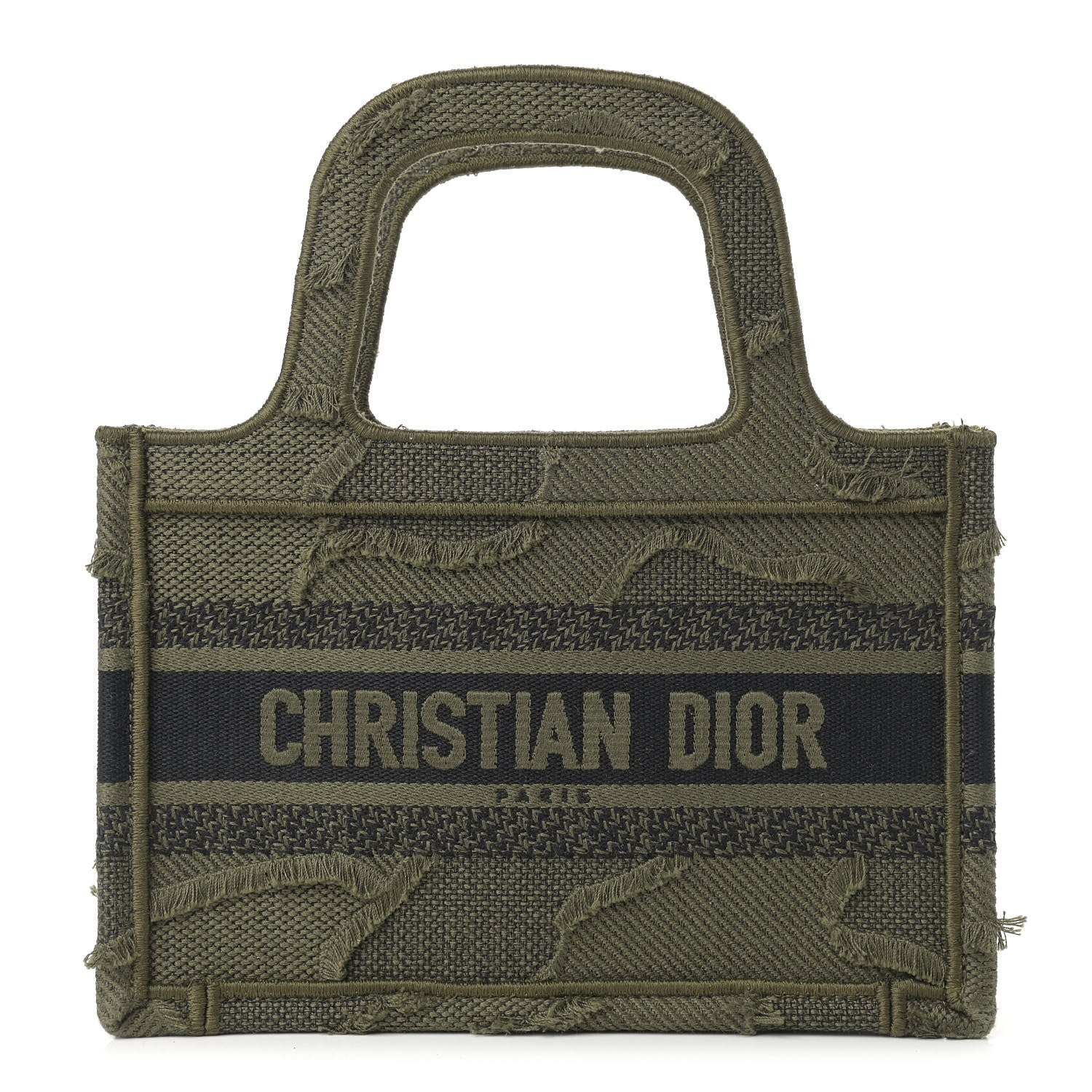 Christian Dior Canvas Embroidered Camouflage Mini Book Tote Green 1 of 8