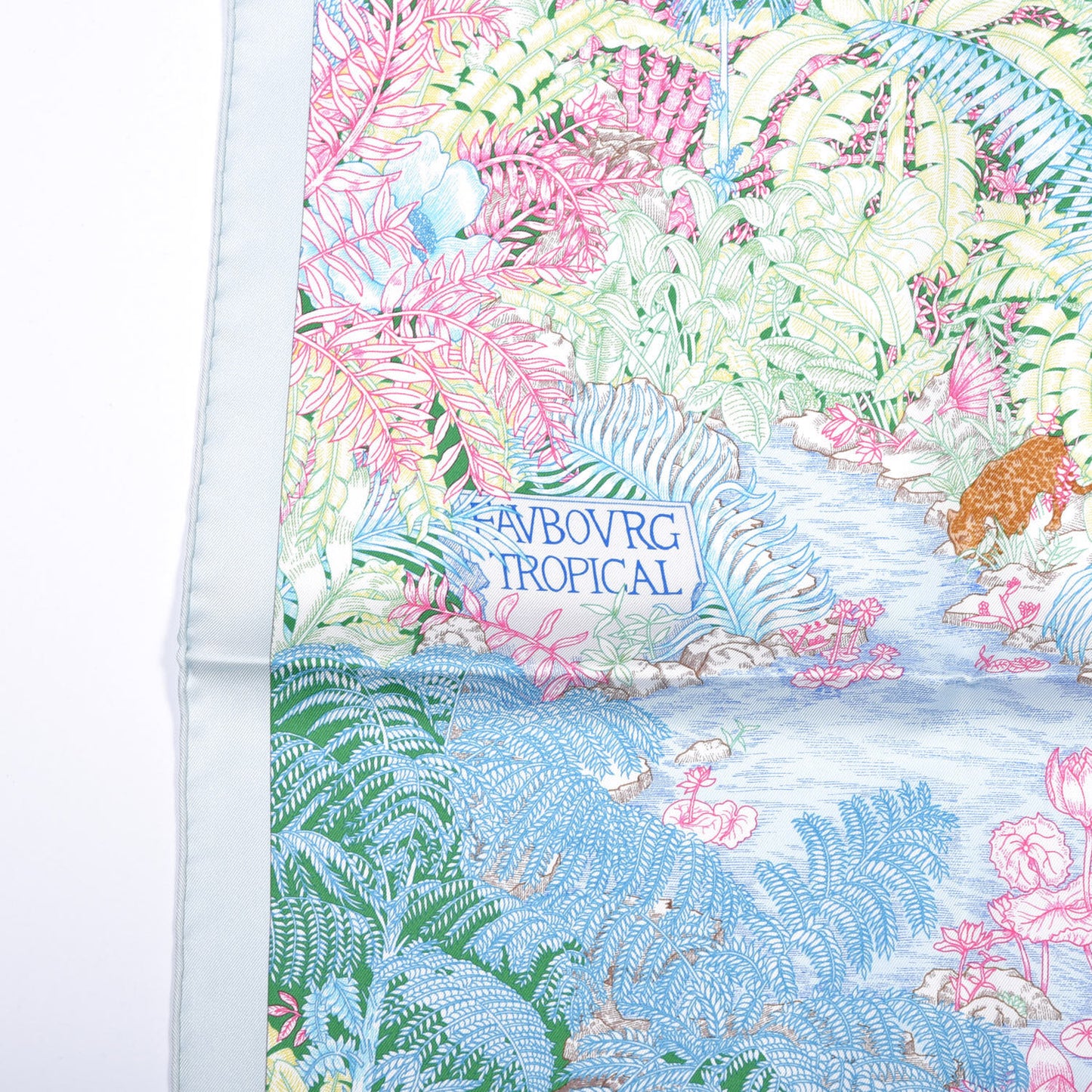 Silk Twill Faubourg Tropical Scarf 90 Bleu Vert Jaune