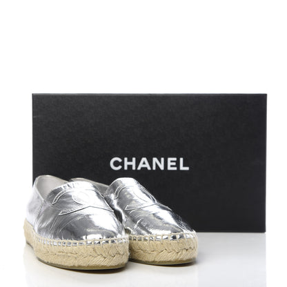 Chanel Laminated Goatskin CC Espadrilles 35 Silver 10 of 10