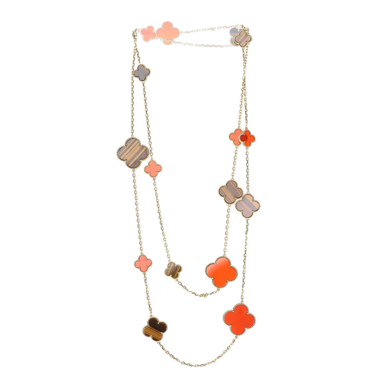 Van Cleef & Arpels 18K Gold Tiger Eye Carnelian 16 Motifs Magic Alhambra Necklace 3 of 6
