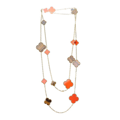 Van Cleef & Arpels 18K Gold Tiger Eye Carnelian 16 Motifs Magic Alhambra Necklace 3 of 6