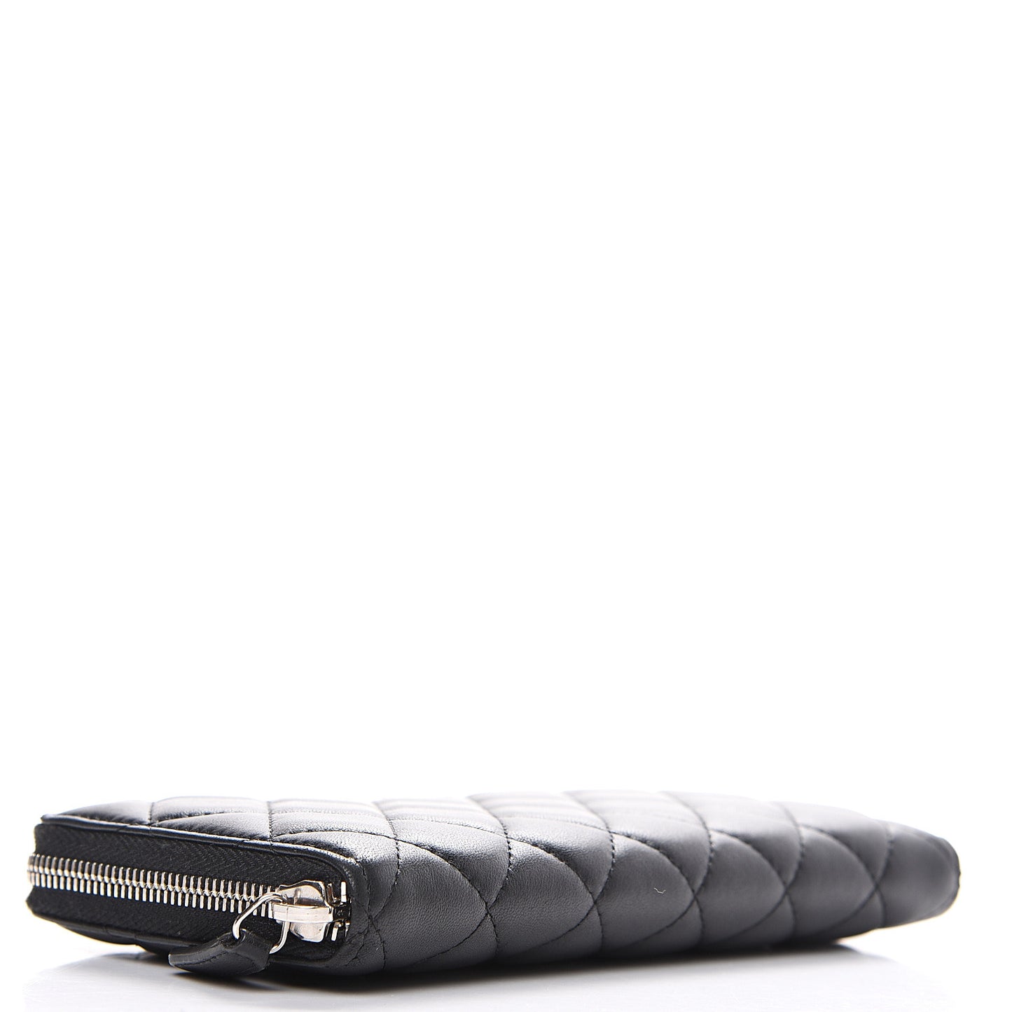 Lambskin Quilted Large Gusset Zip Around Wallet Black