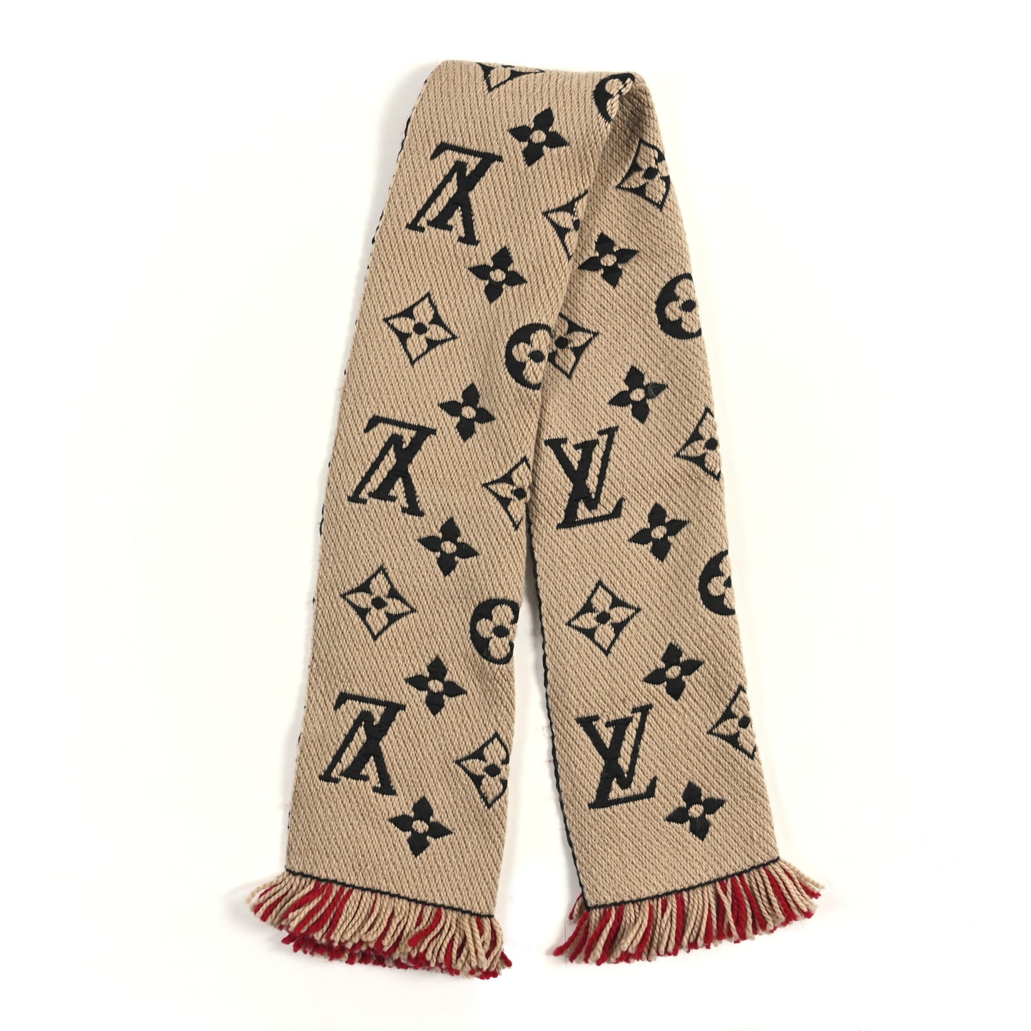 Wool Silk Logomania Duo Scarf Beige Red