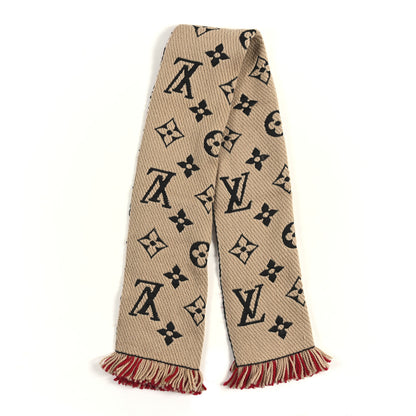Louis Vuitton Wool Silk Logomania Duo Scarf Beige Red 2 of 3
