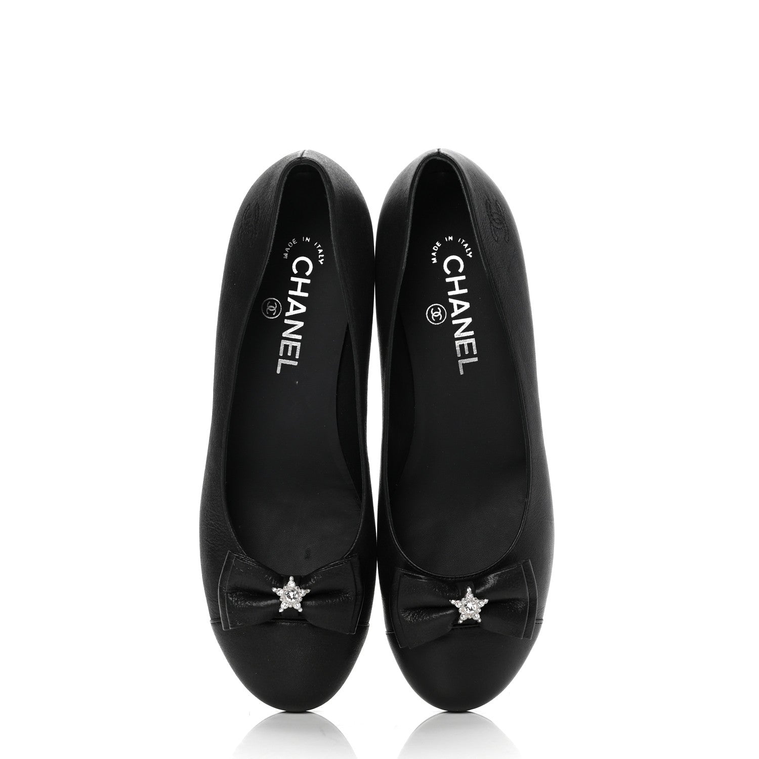 Chanel Buffalo Glitter Bow Ballerina Flats 38.5 Black 5 of 10