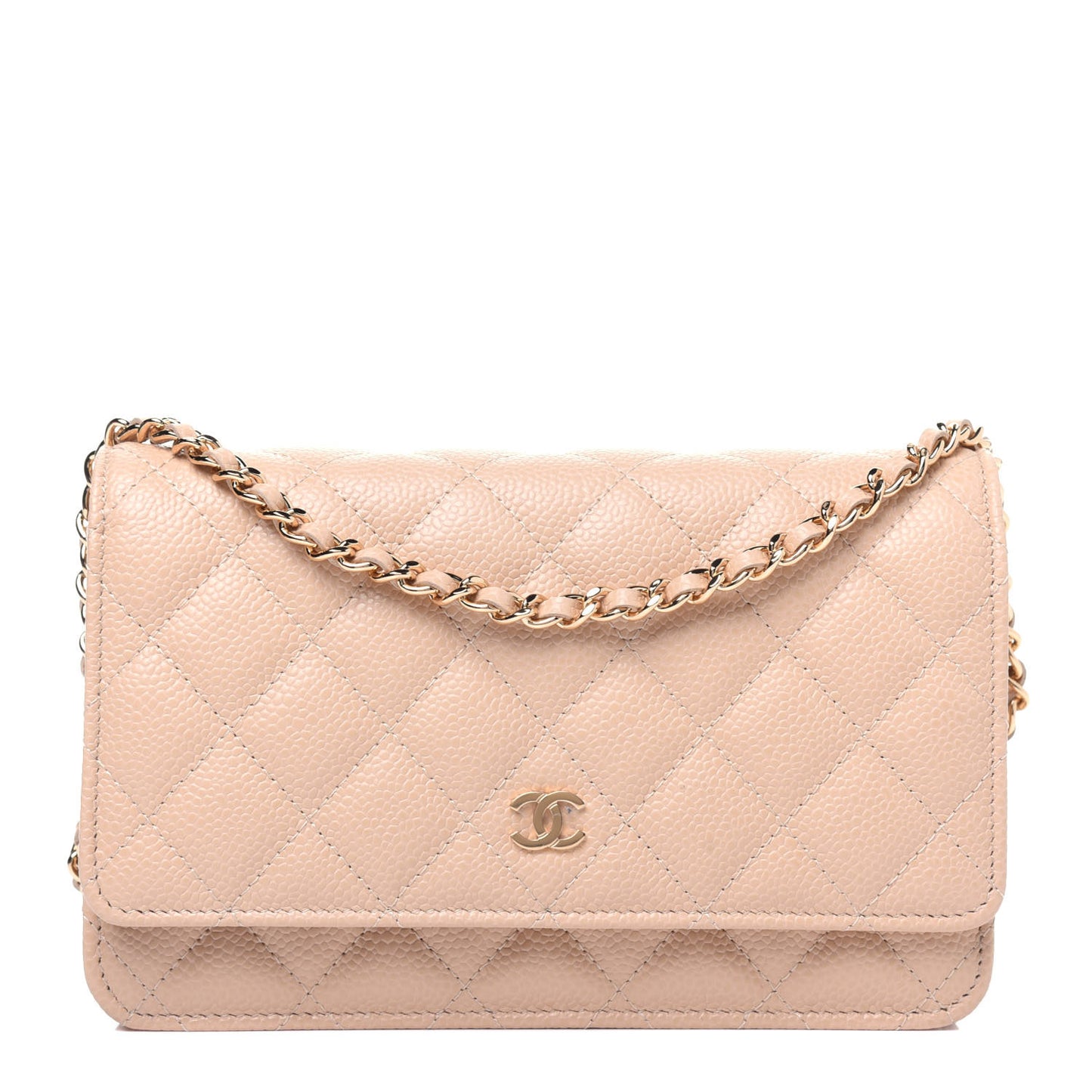 Caviar Quilted Wallet On Chain WOC Beige