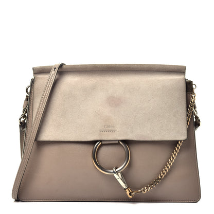 Chloe Calfskin Suede Medium Faye Shoulder Bag Motty Grey 1 of 9