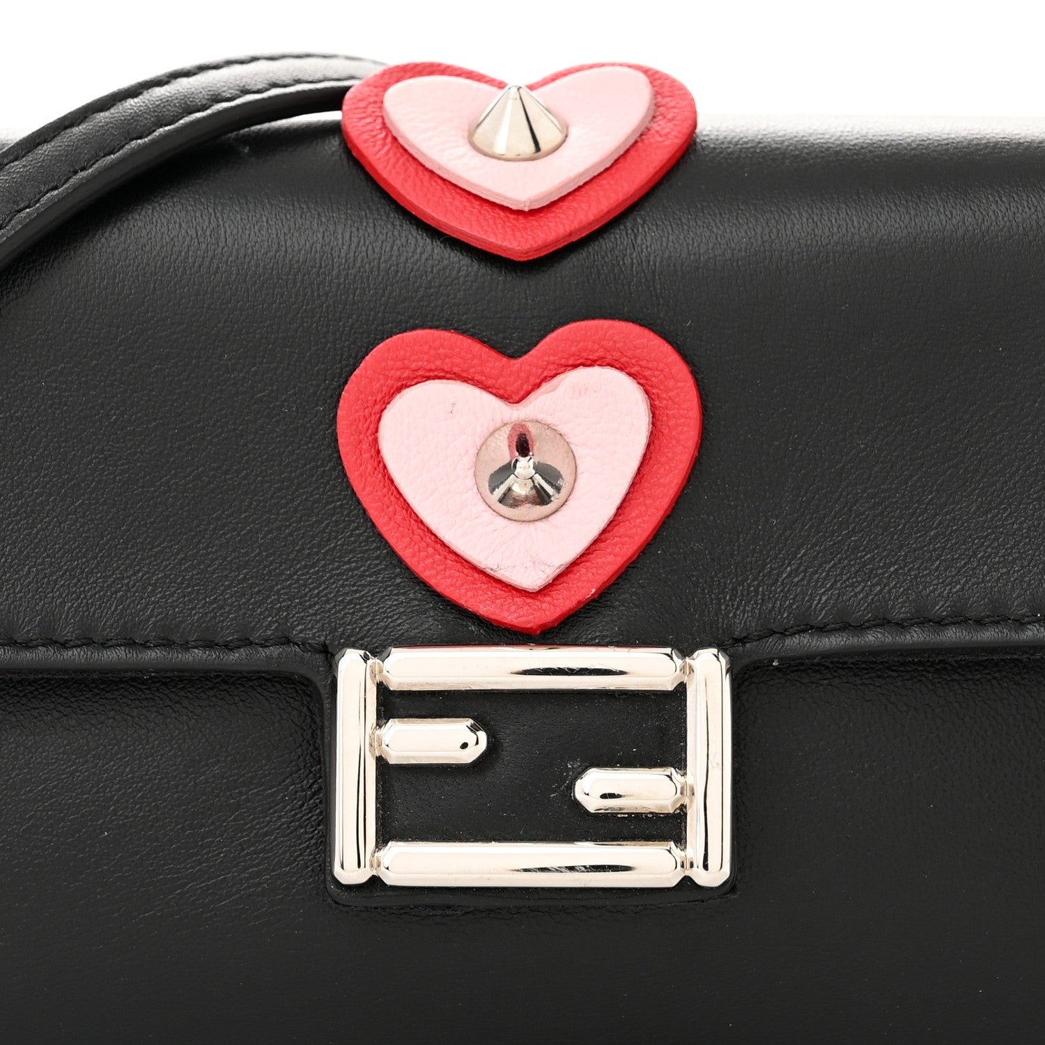 Fendi Lambskin Studded Heart Micro Baguette Black 8 of 12