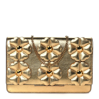 Fendi Vitello Catalan Mirror Flowerland Tube Wallet On Chain Gold 1 of 10