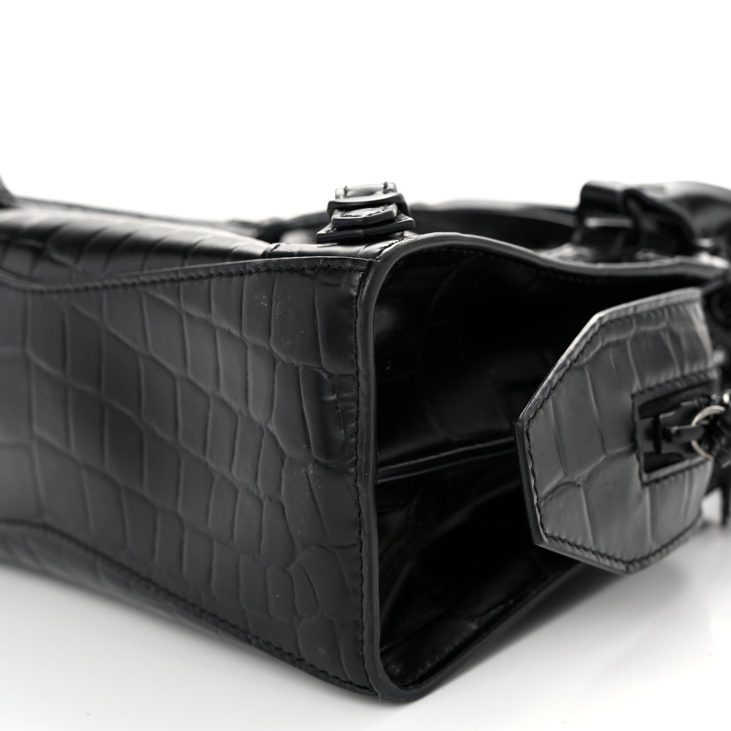 Semi Shiny Calfskin Crocodile Embossed Neo Classic Black Hardware Mini City Black