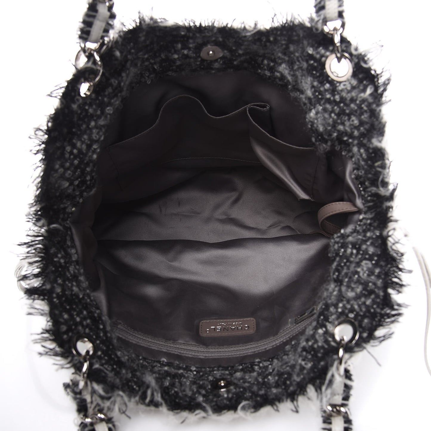 Tweed Lambskin Drawstring Tweedy Tote White
