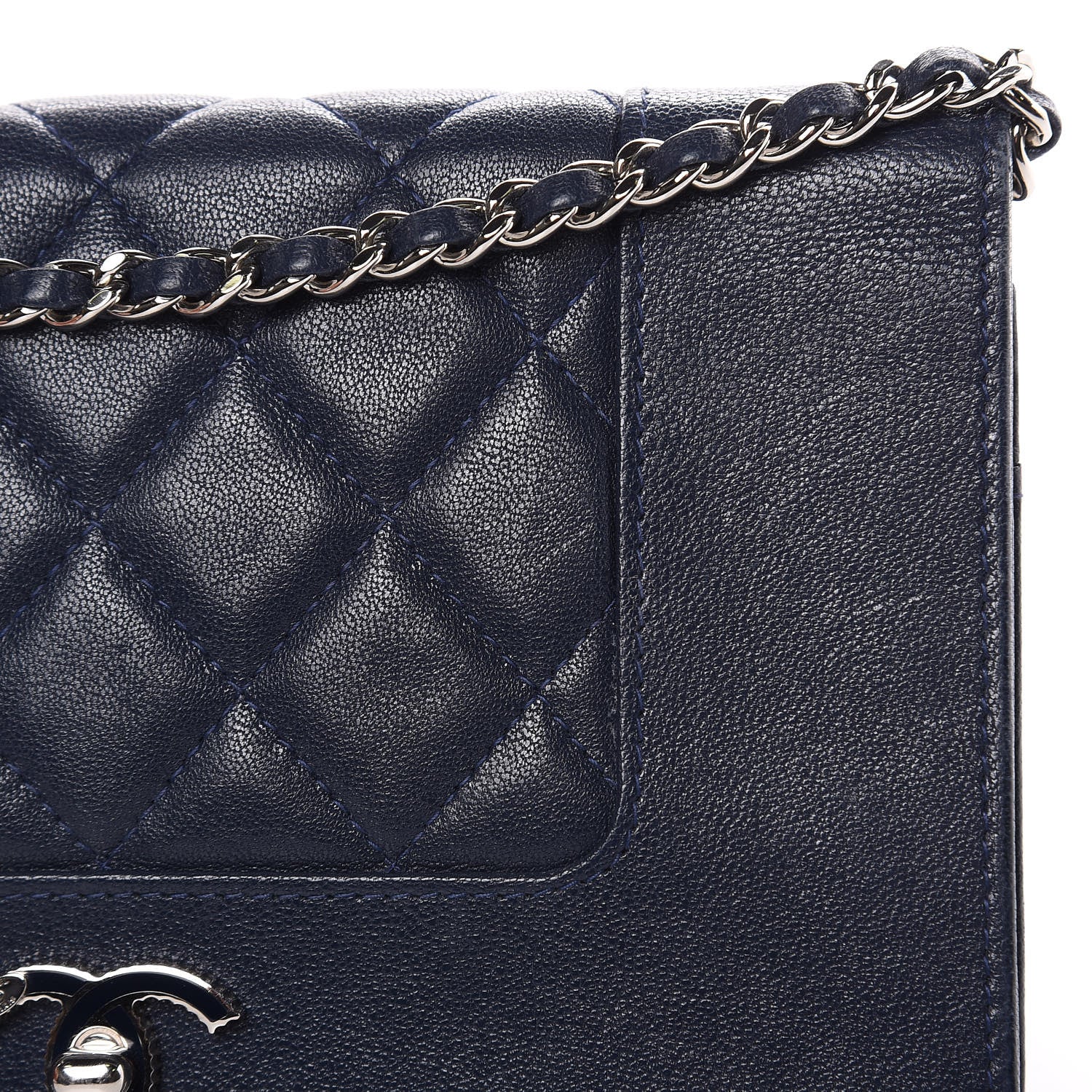 Chanel Sheepskin Quilted Mademoiselle Vintage Wallet On Chain WOC Blue 15 of 19