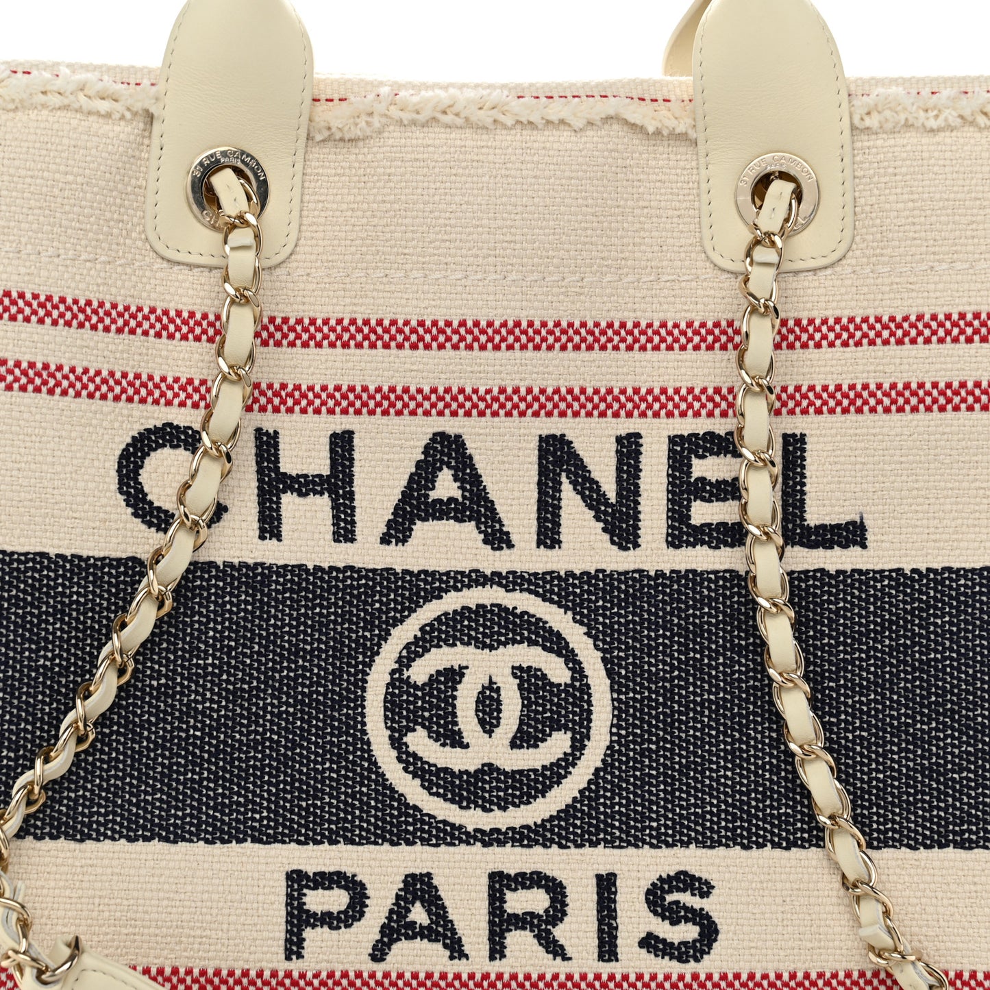Striped Canvas Small Deauville Tote Ecru Red Blue