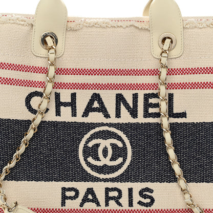 Chanel Striped Canvas Small Deauville Tote Ecru Red Blue 9 of 12