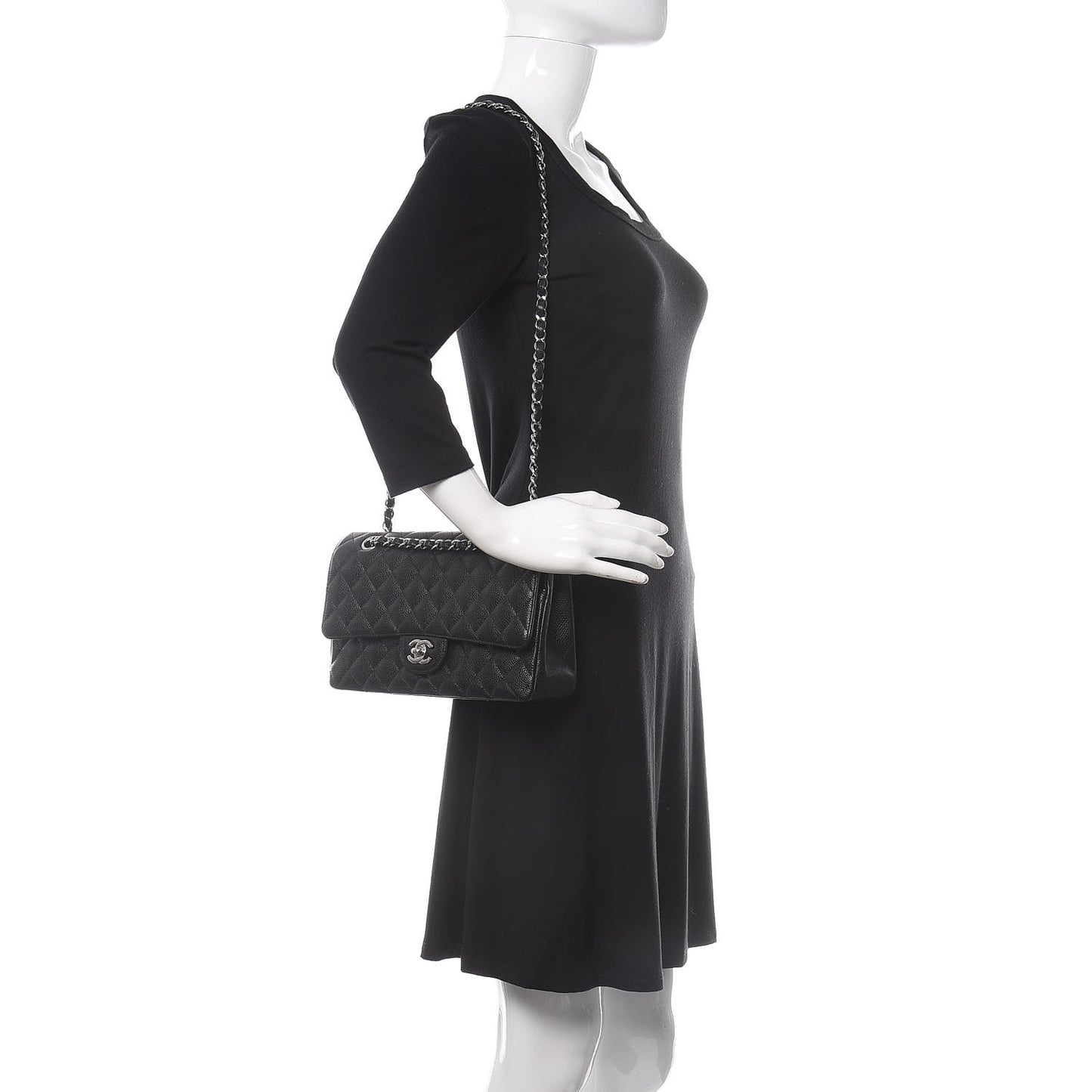 Caviar Quilted Medium Double Flap Black