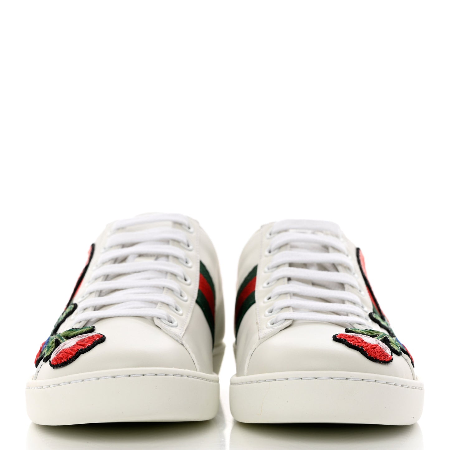 Calfskin Web Floral Embroidered Womens Ace Sneakers 36 White