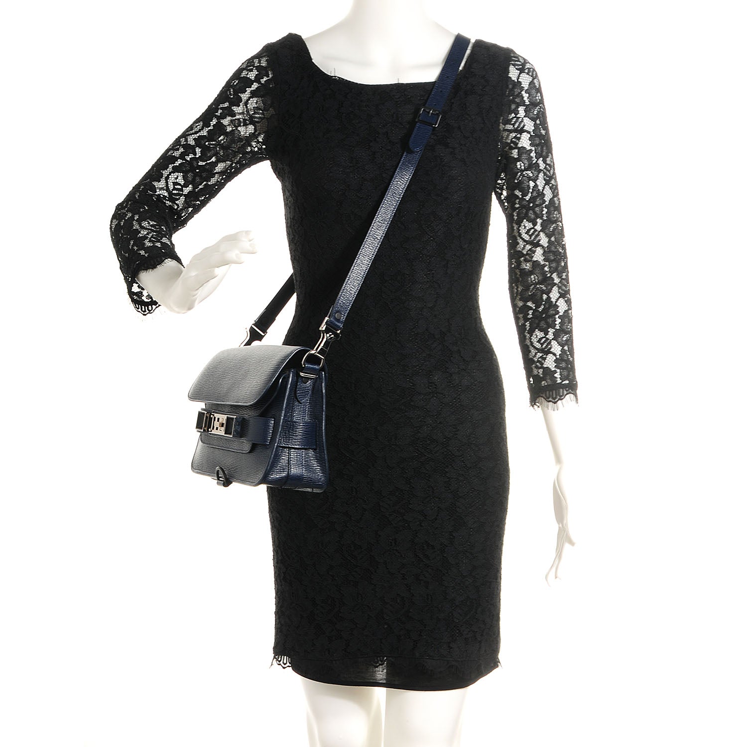 Proenza Schouler Linosa Leather Mini PS11 Classic Shoulder Bag Navy Blue 2 of 13