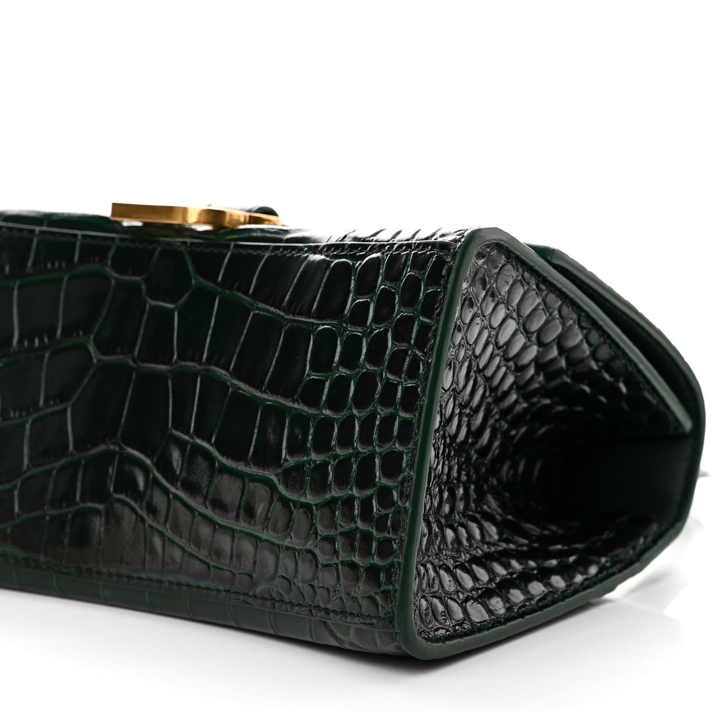 Shiny Calfskin Crocodile Embossed Small Hourglass Top Handle Bag Forest Green