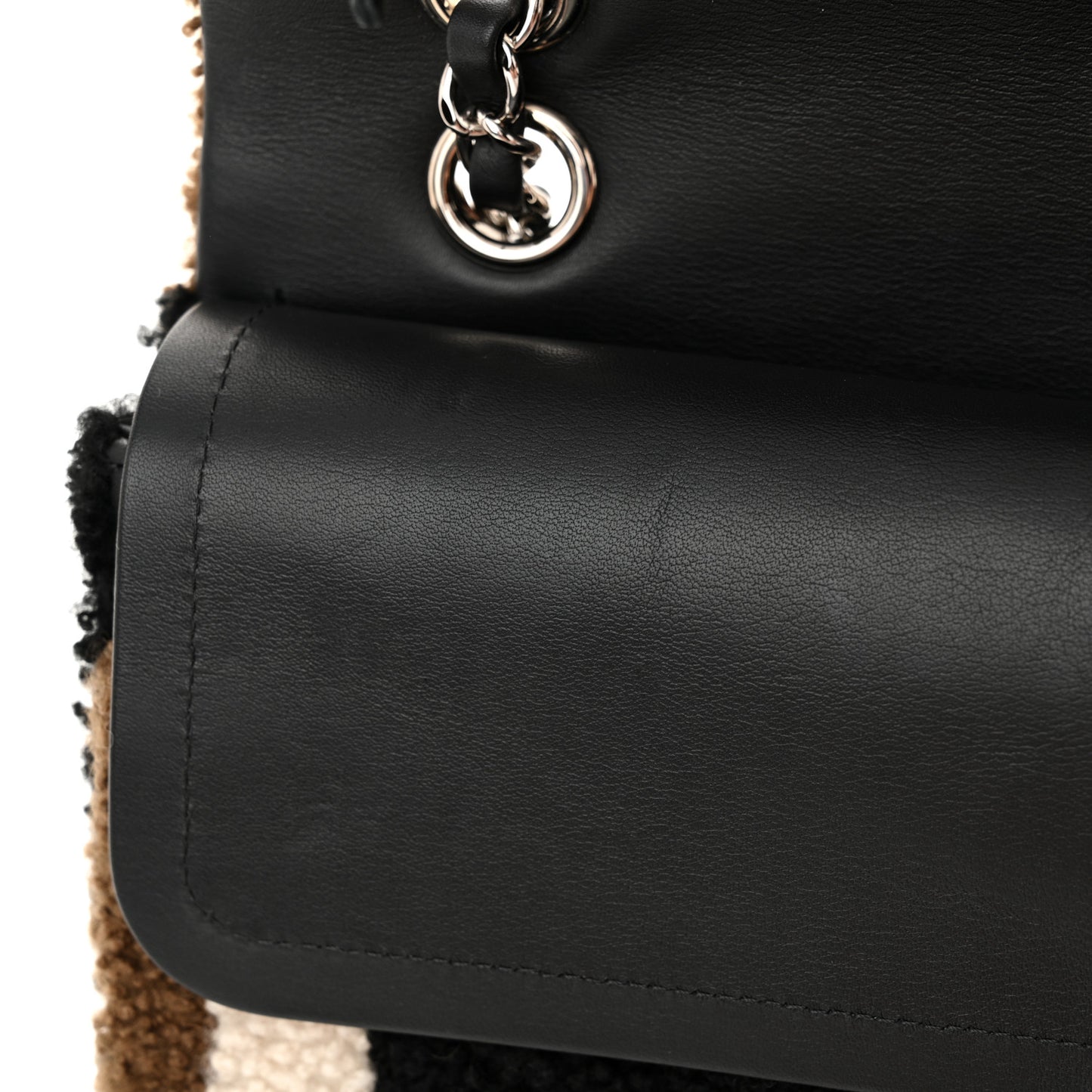 Lambskin Shearling Medium Double Flap Black Brown