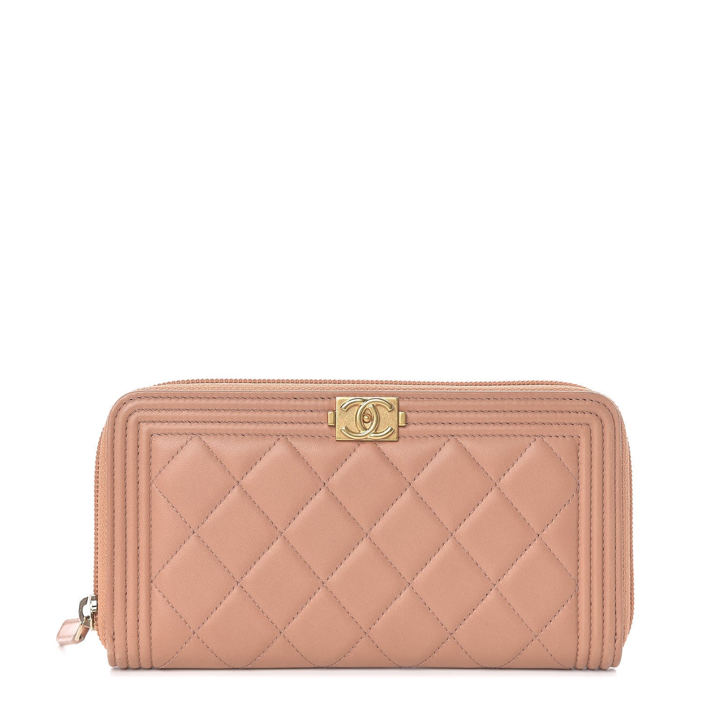 Lambskin Quilted Boy Zip Around Wallet Beige