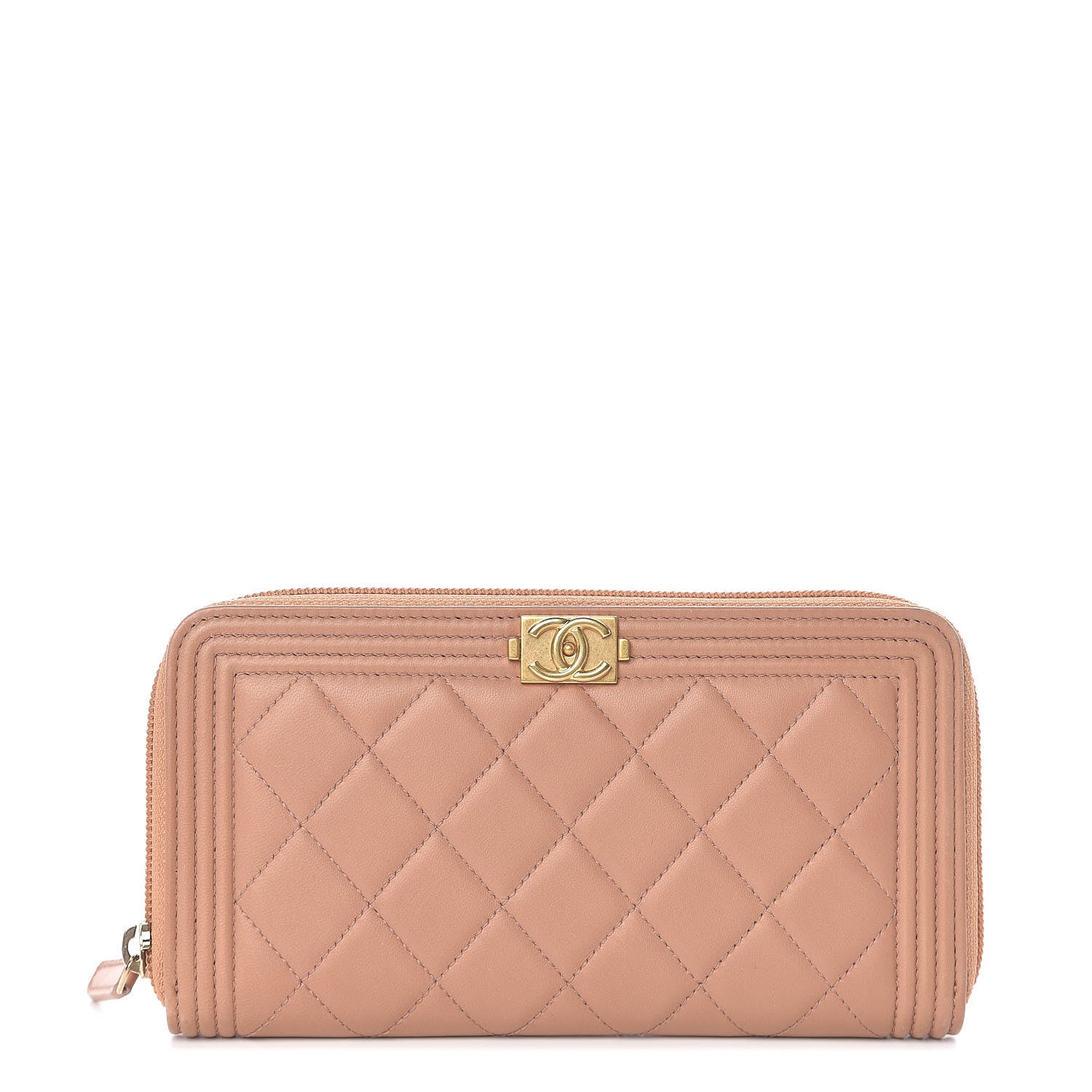 Chanel Lambskin Quilted Boy Zip Around Wallet Beige 1 of 8