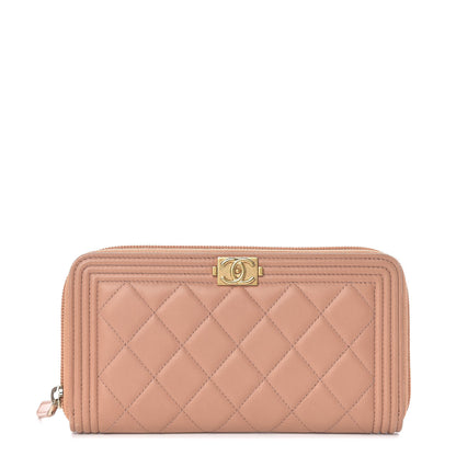 Chanel Lambskin Quilted Boy Zip Around Wallet Beige 1 of 8