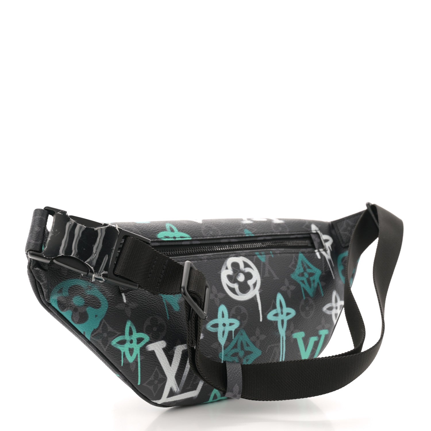 Louis Vuitton Monogram Eclipse LV Graffiti Discovery Bumbag Green Lights 3 of 10