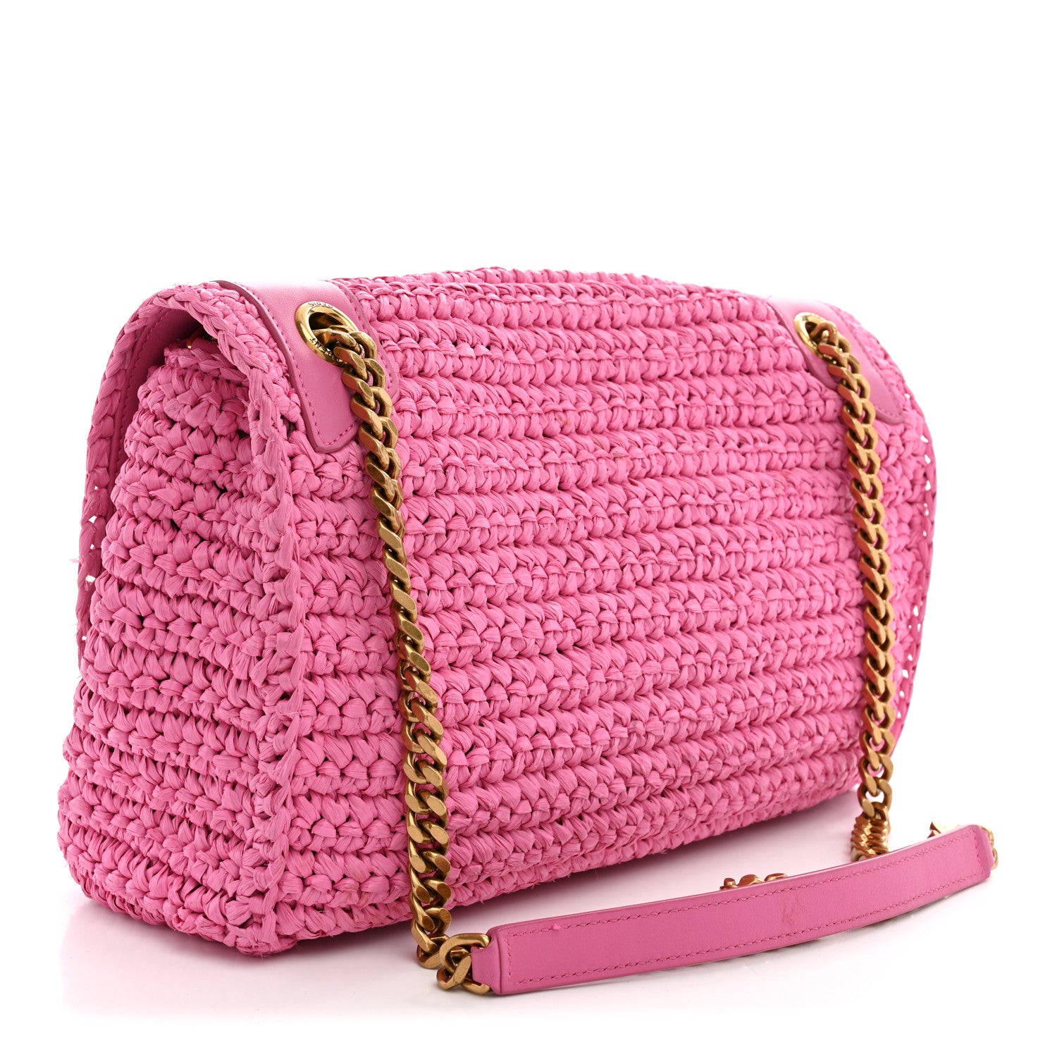Saint Laurent Raffia Calfskin Monogram Medium Niki Chain Satchel Bright Pink 3 of 13