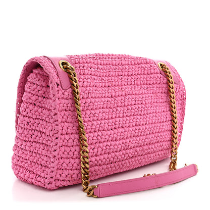 Saint Laurent Raffia Calfskin Monogram Medium Niki Chain Satchel Bright Pink 3 of 13