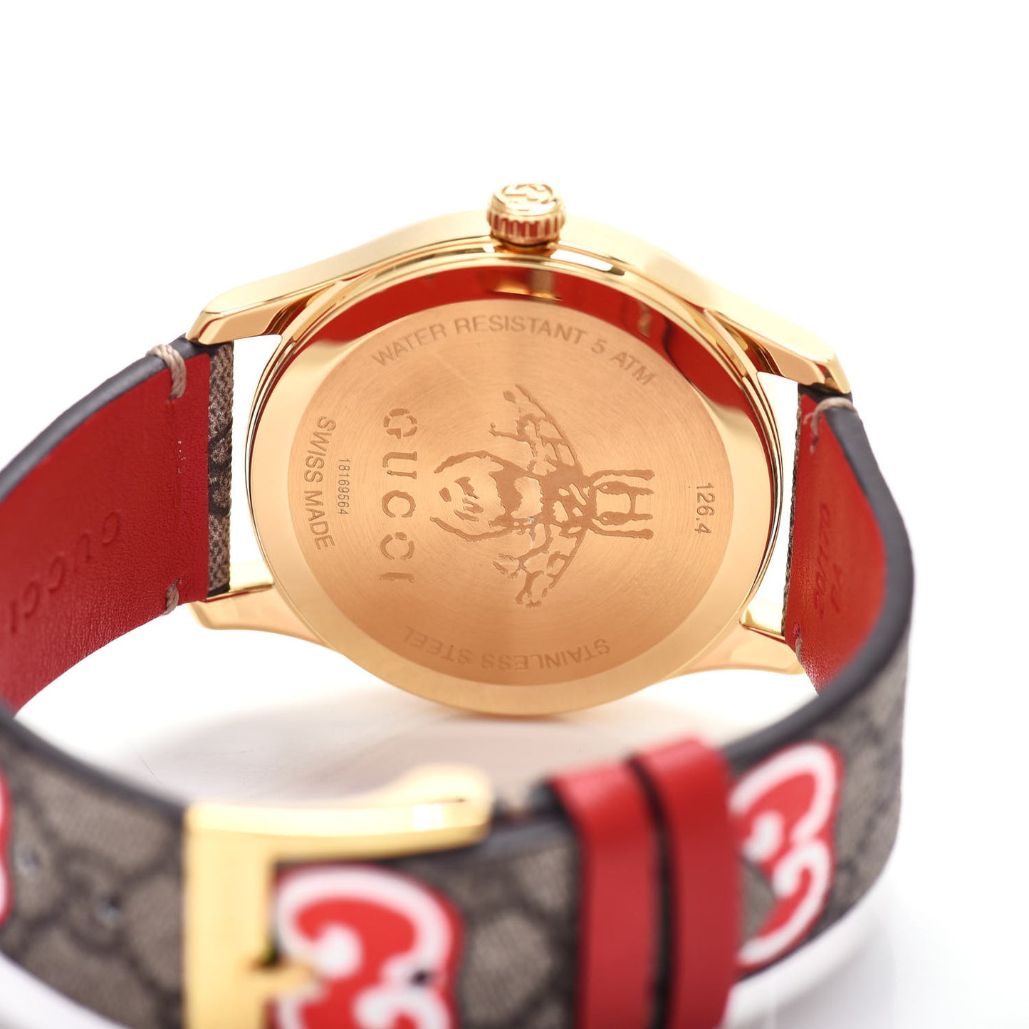 Stainless Steel Canvas 38mm G-Timeless Chinese Valentine's GG Apple Quartz Watch Brown