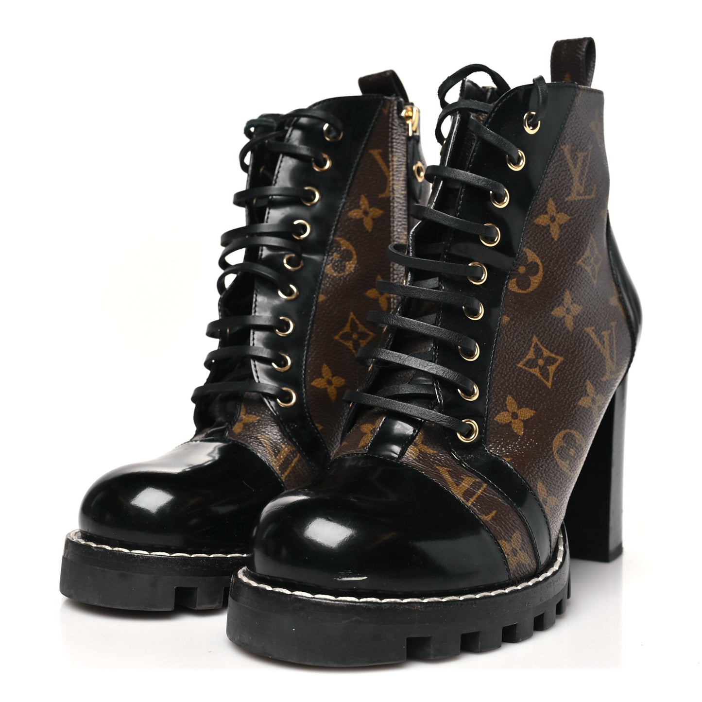 Patent Calfskin Monogram Star Trail Ankle Boots 41 Black
