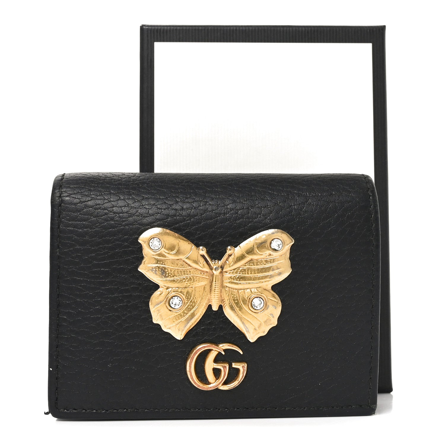 Gucci Pebbled Calfskin Butterfly Card Case Black 9 of 9