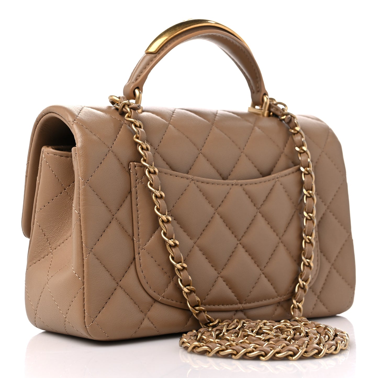 Lambskin Quilted Mini Metal Top Handle Rectangular Flap Beige