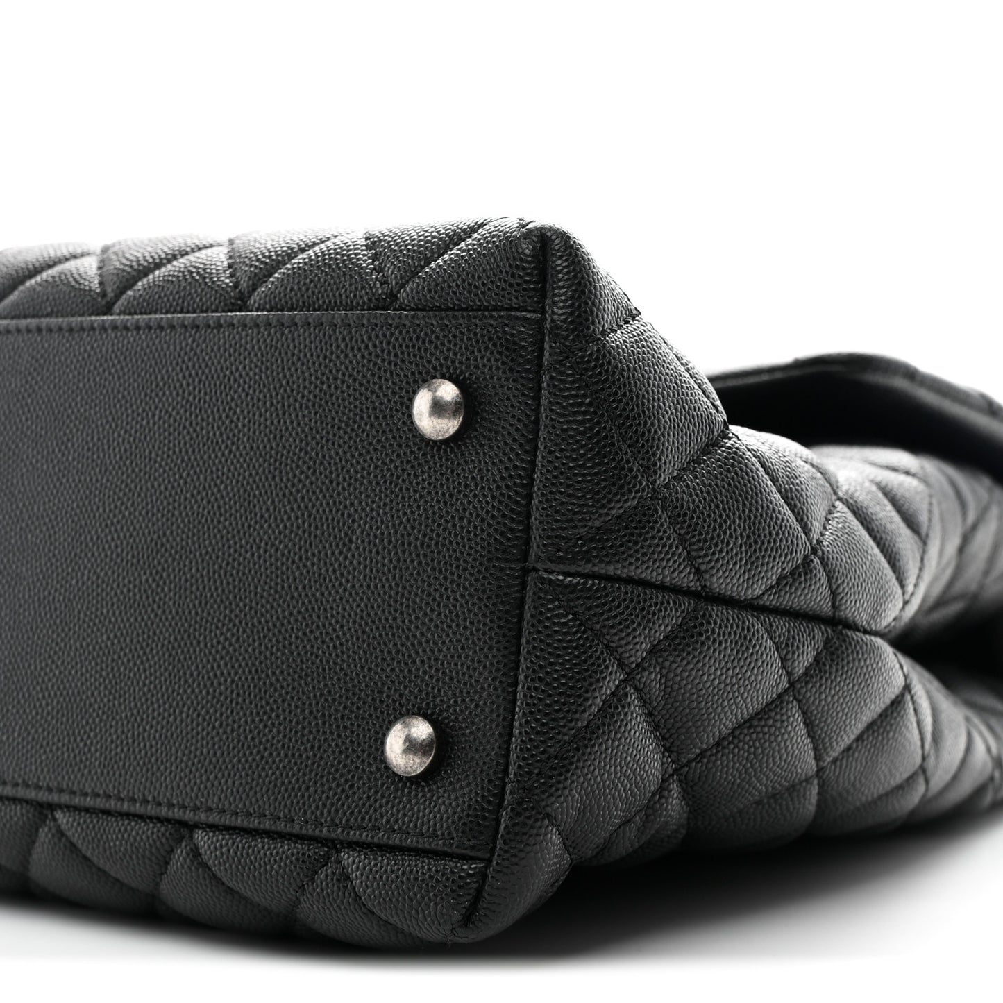 Caviar Quilted Large Coco Handle Flap Black