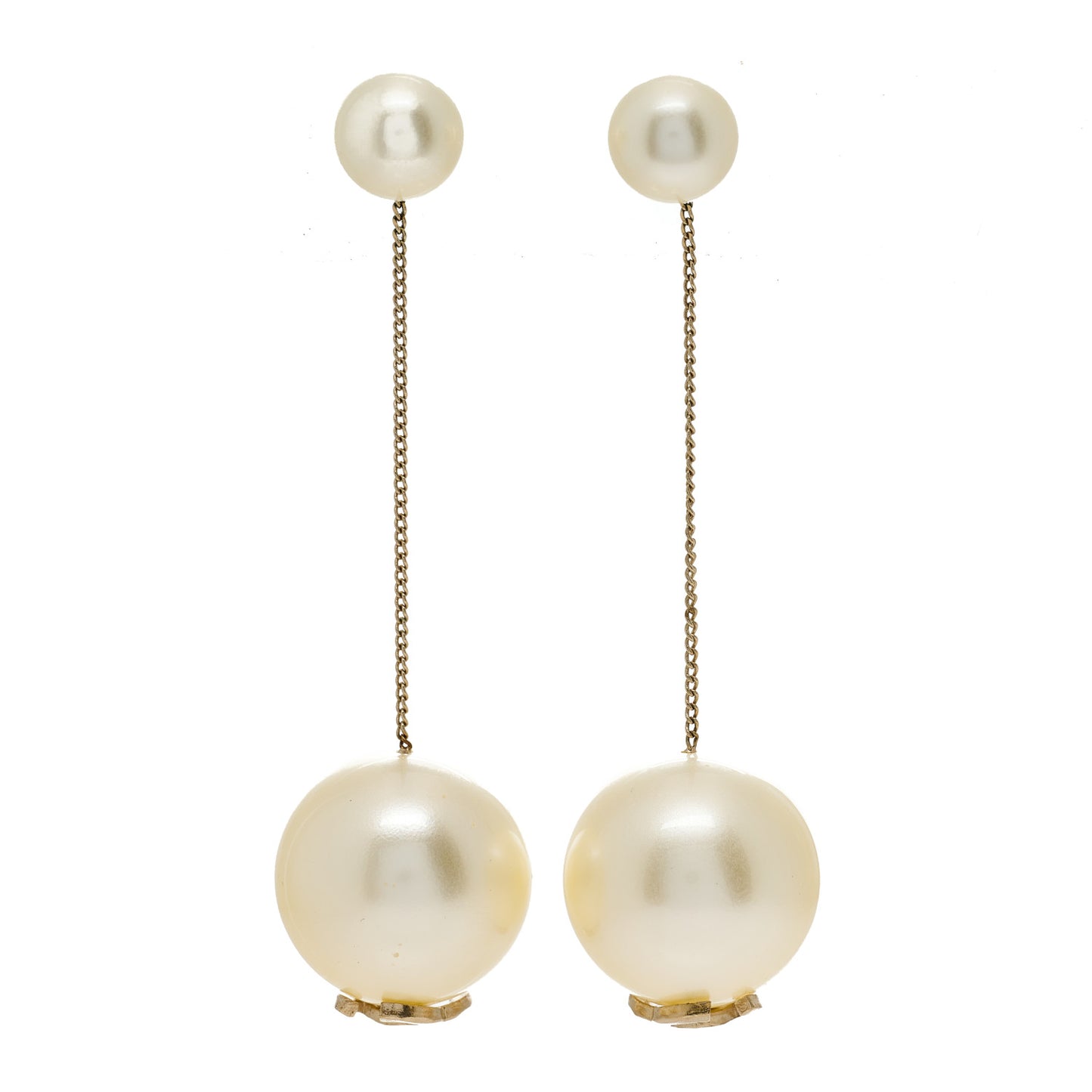 Pearl CC Chain Drop Earrings Gold