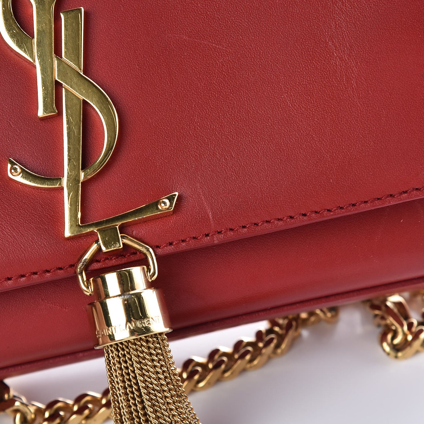 Calfskin Small Classic Monogram Kate Tassel Satchel Red