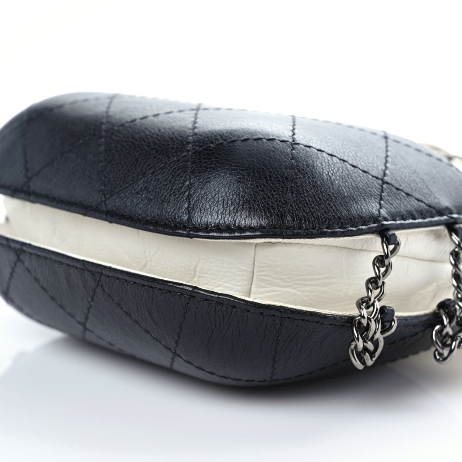 Chanel Aged Calfskin Quilted Small Gabrielle Bucket White Black 6 of 10