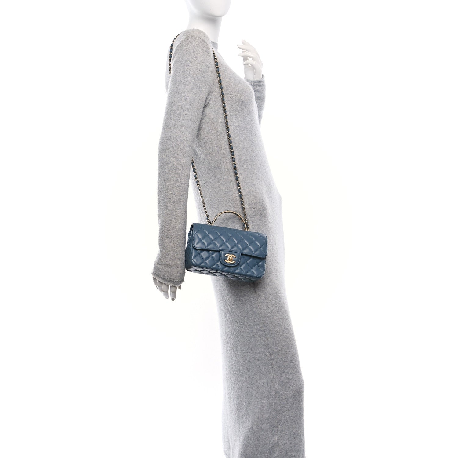 Chanel Lambskin Quilted Mini Metal Top Handle Rectangular Flap Blue 2 of 12