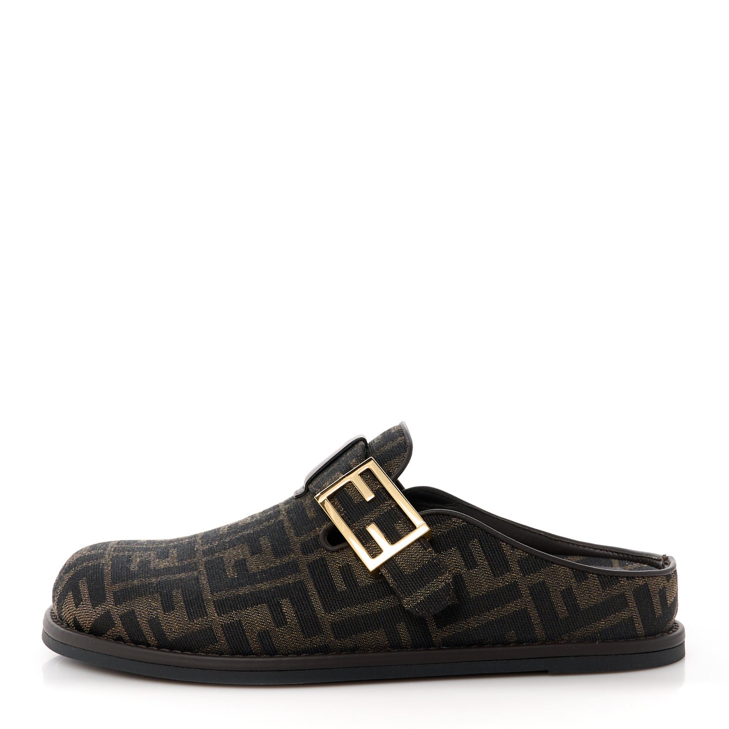 Fabric Jacquard Nappa FF Womens Sabot Mules 39 Tobacco Black