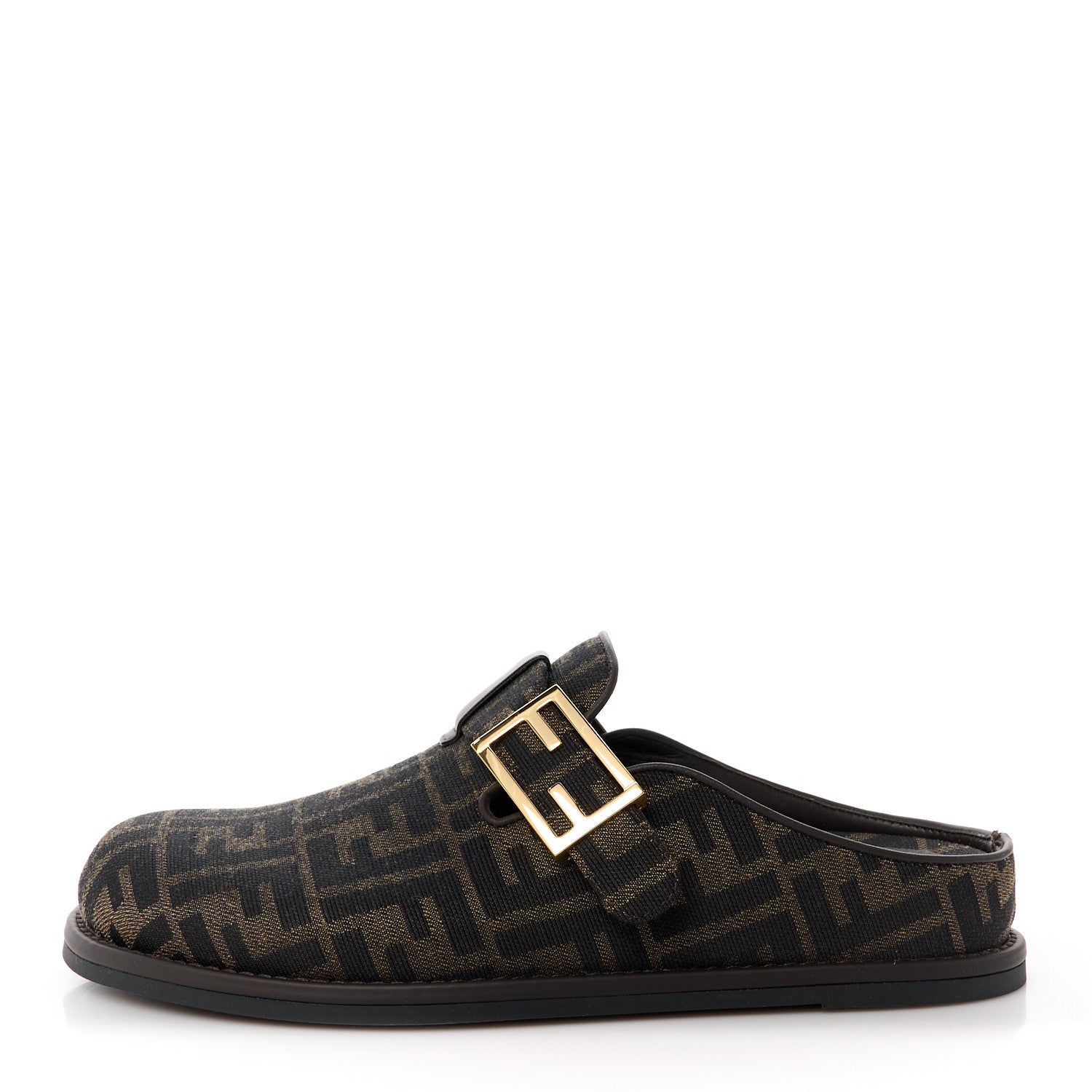 Fendi Fabric Jacquard Nappa FF Womens Sabot Mules 39 Tobacco Black 1 of 10