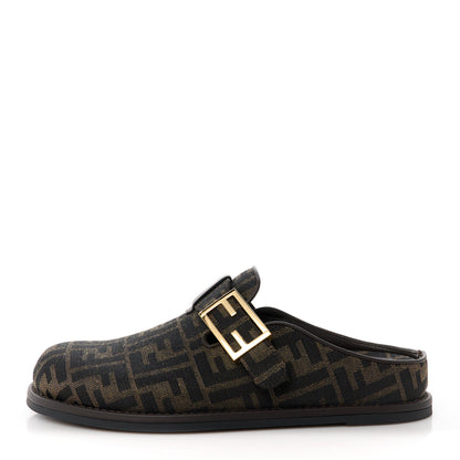 Fendi Fabric Jacquard Nappa FF Womens Sabot Mules 39 Tobacco Black 1 of 10