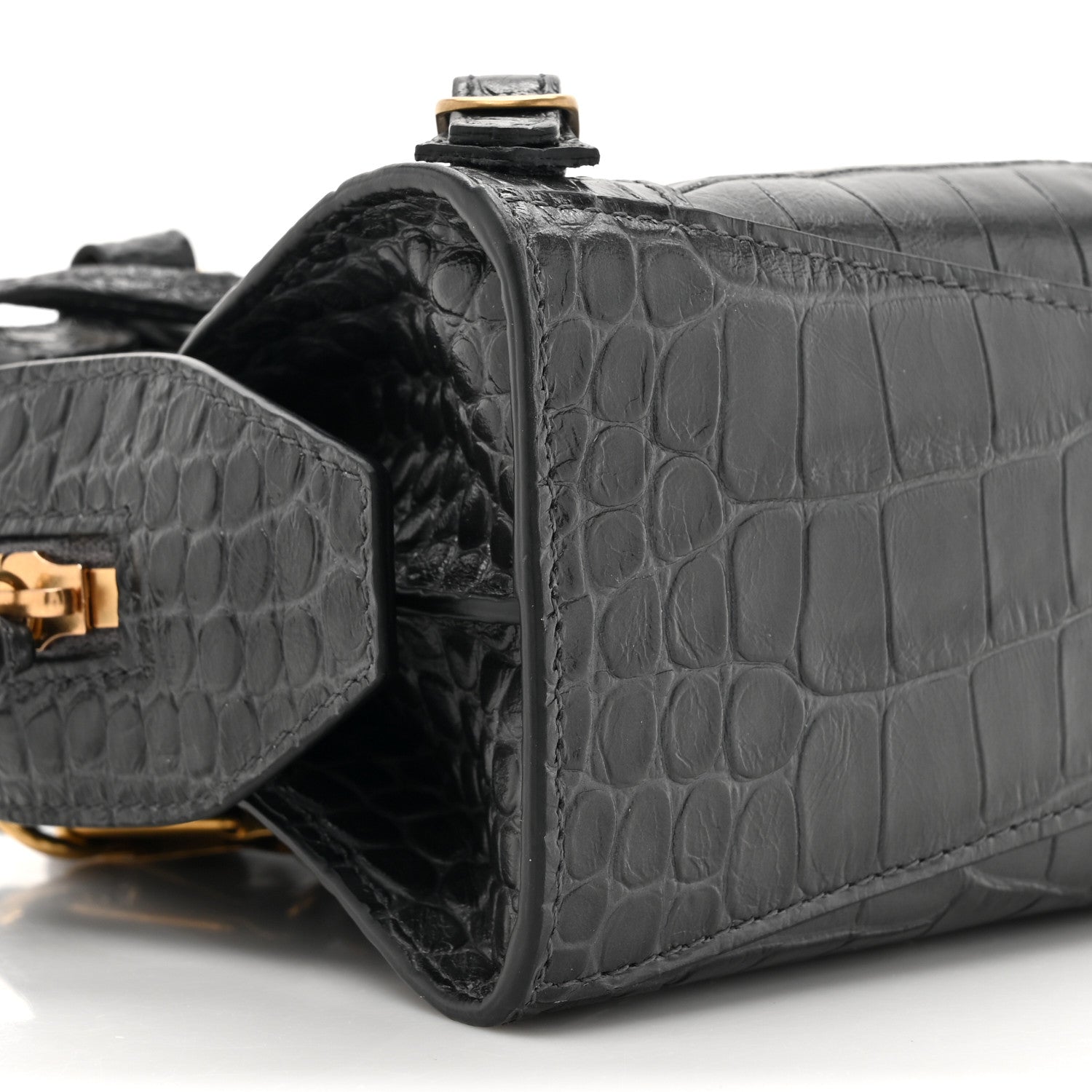 Balenciaga Shiny Supple Calfskin Crocodile Embossed Neo Classic Gold Hardware Mini City Black 11 of 13